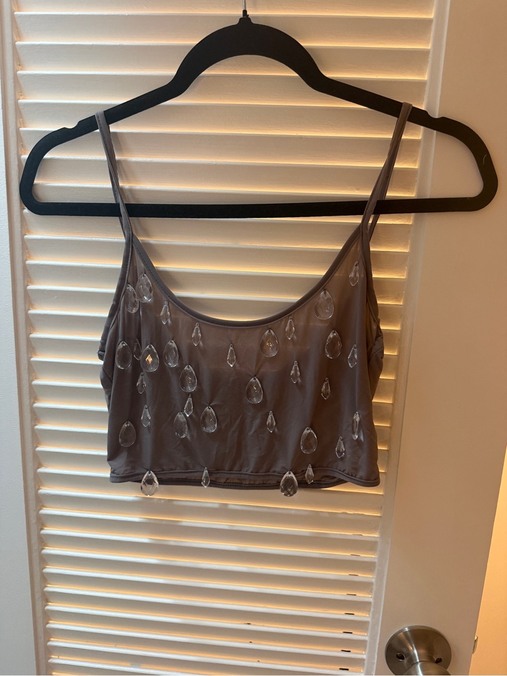 Lina Taupe Beaded Cropped Tank